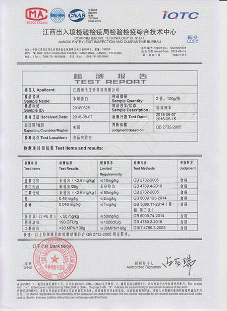 China Jiangxi Hanfei Biotechnology Co.,Ltd Certification